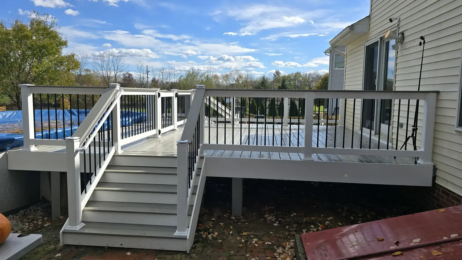 Finished deck stairs and railing built by Darling Builders in Maryland